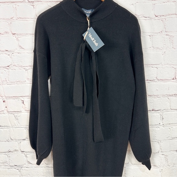ModCloth  Black Acrylic Blend Sweater dress tie waist stretchy size large new - Picture 9 of 11
